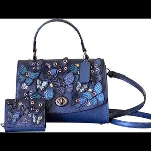 Coach tilly top butterfly satchel crossbody midnight handbag with wallet